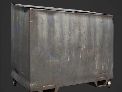 Public Facility Metal Trash Bin With Wheels And Rustic Surface For Outdoor Use 3d model