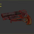 Vintage Ornate Pistol With Metallic Texture And Red Gold Grip Details
