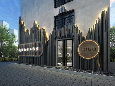 Modern Shower Sauna Exterior Design With Vertical Stripes And Elegant Lighting 3d model