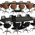 Modern Office Conference Tables With Round Oval Shapes And Brown Black Chairs
