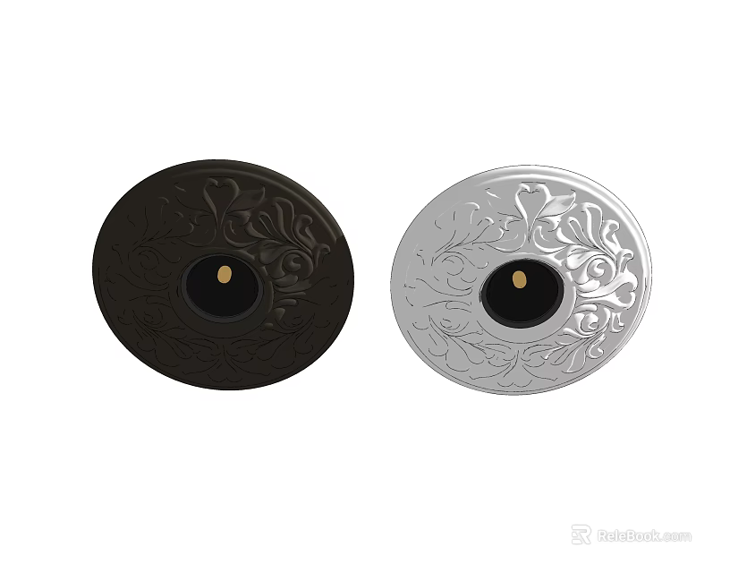 Elegant Round Black and Silver Ceiling Lights with Decorative Floral Patterns 3d model 