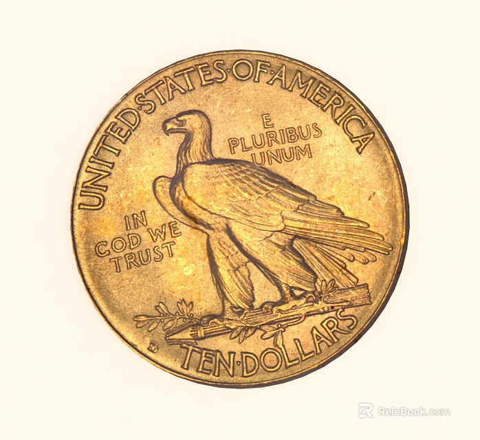 United States Ten Dollars Gold Coin Featuring Eagle Design With In God We Trust 3d model 