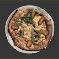Delicious Wood Fired Pizza Topped With Ham Cheese Basil And Arancini
