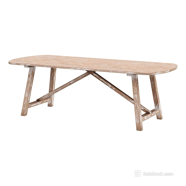Rustic Wooden Dining Table With Crossed Legs And Smooth Surface For Home Decor 3d model 