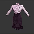 Fashionable White Long Sleeve Ruffle Collar Dress With Black Ruffled Asymmetric Hem And Belt