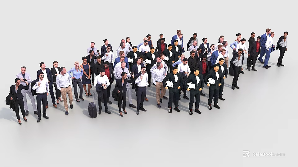 Large Group of Business Professionals Standing Together in Formal Attire Holding Briefcases 3d model 