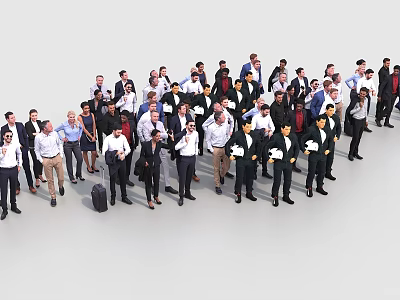 Large Group of Business Professionals Standing Together in Formal Attire Holding Briefcases 3d model