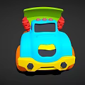 Colorful Children's Toy Dump Truck With Blue Body Green Bed And Orange Wheels