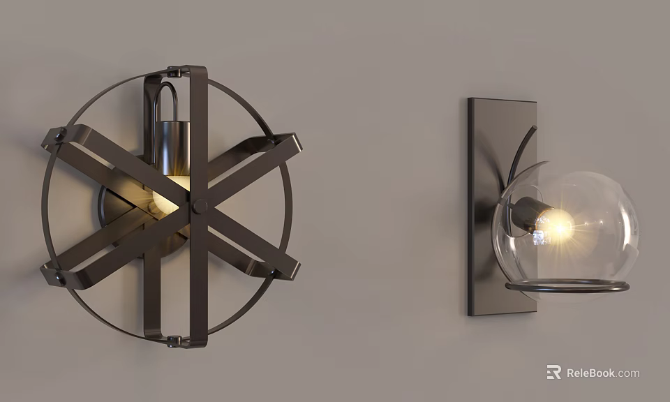 Modern Wall Sconces with Circular Metal Frame and Glass Shade on Light Wall 3d model 