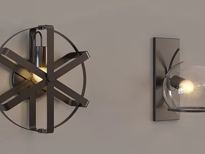 Modern Wall Sconces with Circular Metal Frame and Glass Shade on Light Wall 3d model