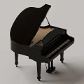 Classic Black Grand Piano Musical Instrument With Open Lid And Wooden Legs