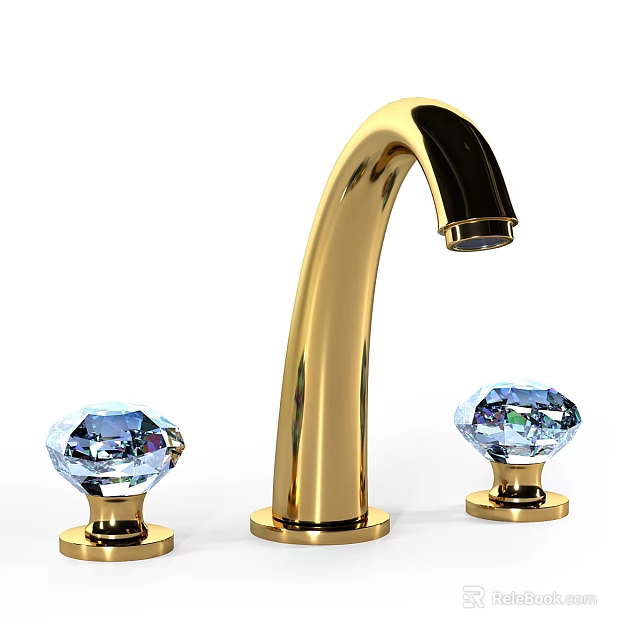 Elegant Golden Faucet With Crystal Knobs On Both Sides Design 3d model 