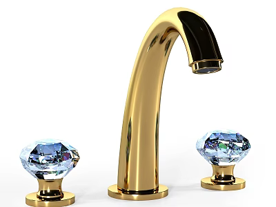 Elegant Golden Faucet With Crystal Knobs On Both Sides Design 3d model