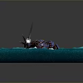 Blue Water Waves On Square Base With Glowing Mechanical Character And Yellow Light