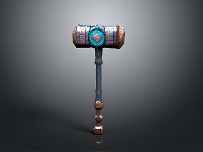 Ornate Fantasy Hammer With Metallic Head Blue Gemstone And Carved Handle 3d model
