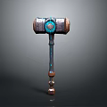 Ornate Fantasy Hammer With Metallic Head Blue Gemstone And Carved Handle