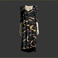Elegant Women's Dress In Black And Orange Pattern With V Neck Mid Length Sleeves