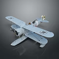 Detailed Vintage Light Blue Biplane Model With Wing Insignia Propeller And Cockpit