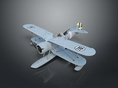 Detailed Vintage Light Blue Biplane Model With Wing Insignia Propeller And Cockpit 3d model