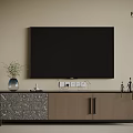 Modern TV Stand Design With Wall Mounted Flat Screen TV And Decorative Vase