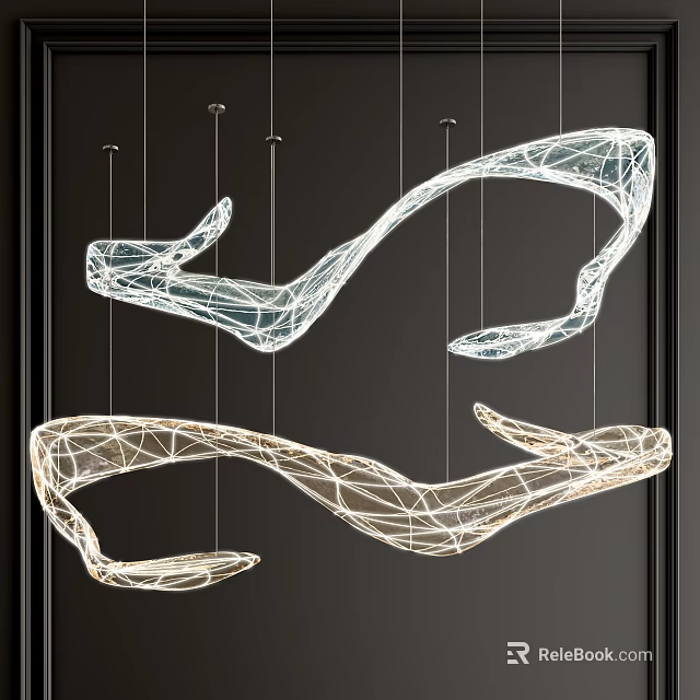 Modern Artistic Chandelier with Streamlined Mesh Structure in White and Gold 3d model 