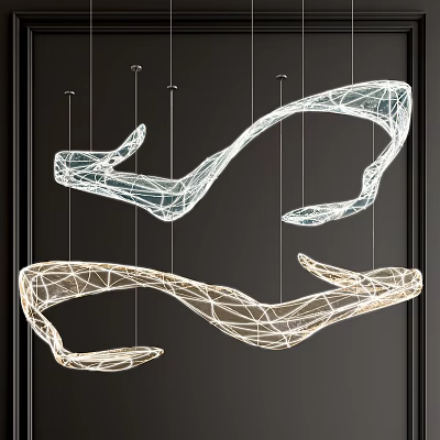 Modern Artistic Chandelier with Streamlined Mesh Structure in White and Gold 3d model