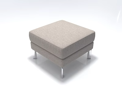 Modern Light Gray Fabric Ottoman With Metal Legs And Square Simple Design 3d model