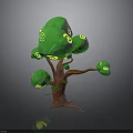 Decorative Green Tree Sculpture With Round Leaves And Yellow Spiral Patterns