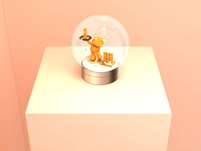 Decorative Ornament Set Featuring Snow Globe Orange Figurine Tray Candle Gift Box On White Stand 3d model