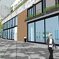 Modern Commercial Street With Contemporary Architecture Greenery And Open Pedestrian Areas