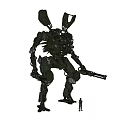 Futuristic Sci Fi Mechanical Robot With Weapon And Metallic Exoskeleton Design