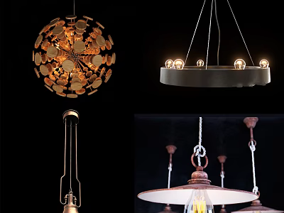 Diverse Design Chandeliers With Vintage Metal Frames Wooden Accents And Exposed Bulbs 3d model