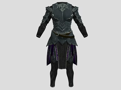 Black Metal Armor With Decorative Details Leather Belt And Purple Accents 3d model