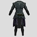 Black Metal Armor With Decorative Details Leather Belt And Purple Accents