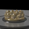 Golden Lotus Shaped Garden Ornament in Circular Water Basin with Blue Sky