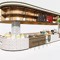 Modern Restaurant Bar Counter With Curved Design Food Display And Bar Stools