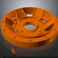 Orange Circular Industrial Mechanical Component with Spokes Central Hole and Perforated Rim