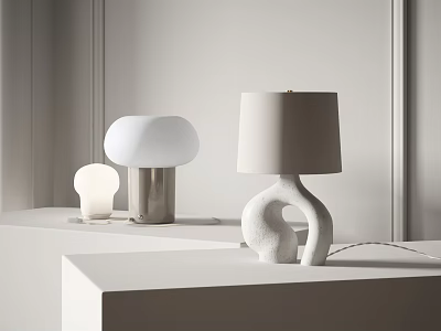 Modern Minimalist Table Lamps With Curved Base And Dome Shade On White Surface 3d model