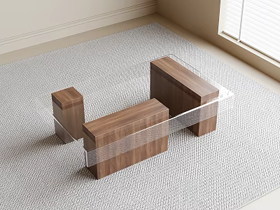 Modern Coffee Table With Wooden Blocks And Transparent Acrylic Top 3d model