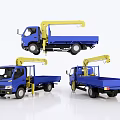 Blue Functional Utility Truck Featuring Yellow Crane Arm In Multiple Angles 3d model