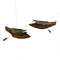 Two Handmade Traditional Wooden Boats With Woven Design And Oars