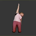 Woman Yoga Stretching On One Knee Arm Extended In Pink Tank Top Red Patterned Leggings