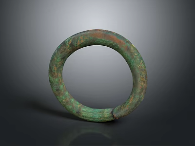 Vintage Bronze Bracelet Ornament With Green Patina Open Circular Fashion Accessory 3d model