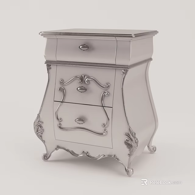 Elegant Ornate Bedside Table Featuring Intricate Carved Details And Drawers 3d model 