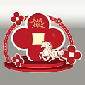 Red Themed Photo Check In Spot With Lucky Horse Design And Decorative Elements