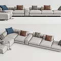 Modern Beige Sectional Sofa With Colorful Cushions And Gray Throw Blanket 3d model