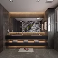 Modern Luxury Dark Marble Bathroom Interior With Double Vanity And Freestanding Bathtub Glass Shower Area