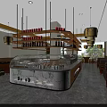 Modern Restaurant Interior Featuring Marble Display Counter Wine Racks Pendant Lights And Seating Area