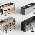 Modern Bar Counter Designs With Various Materials Stools Fruits And Plants 3d model