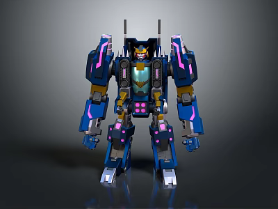 Futuristic Blue Robot Model Featuring Mechanical Armor Pink Accents And Yellow Details 3d model